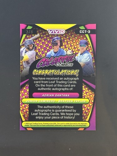 2023 Leaf Vivid Junior Caminero Adrian Santana Brayden Taylor Triple Auto /8 - Bild 2 von 2