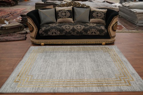 Bordered Design Oriental Gray & Gold Sophisticated Modern Rug 5x7 Ft Bedroom Rug - Picture 3 of 12