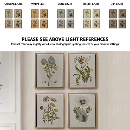 Botanical Wall Art Living Room Decor - Vintage Floral Linen Canvas Framed Wal... - Picture 2 of 8