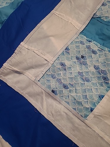 Trapuntino fatto a mano macchina cucito cotone patchwork 50" x 76" onde oceaniche sirena - Foto 10 di 12