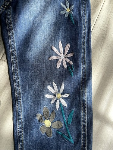 Hanna Andersson Girls 110 ( US 5 ) Floral Embroidered Jean Denim Overalls Kids - Picture 4 of 6