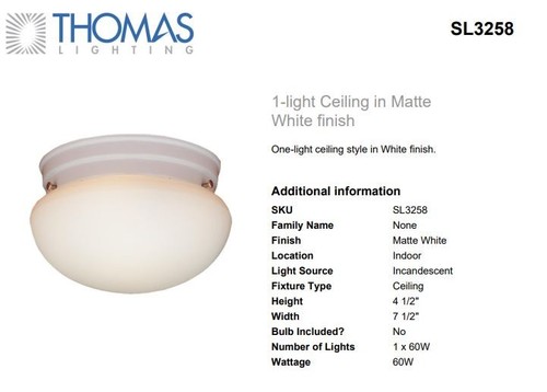 Thomas Lighting SL-3258 Matte White Ceiling Flush Mount Light Elowen 8 in. - Picture 2 of 2