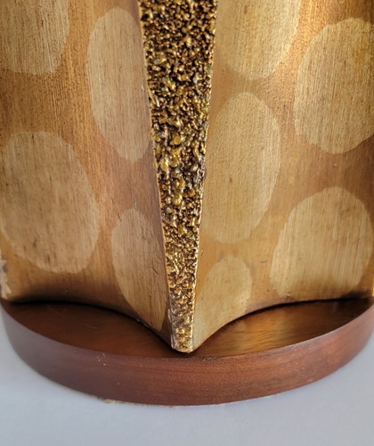 Vtg Mid Century Modern 1963 Quartite Gold/Copper Plaster & Wood Table Lamp - Picture 10 of 12