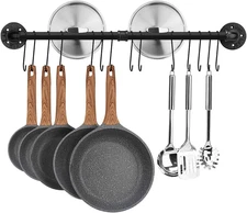 Toplife 31.5 Inch Pot Rack, Kitchen Wall Mounted Detachable Pan Lid Utensils Org