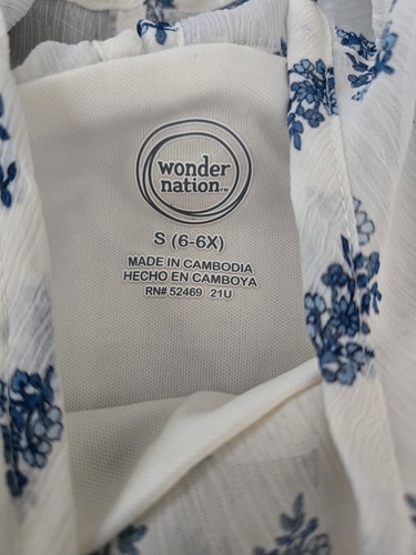 Wonder Nation Dress Size 6/6x Girls White, Blue Floral - Picture 3 of 3
