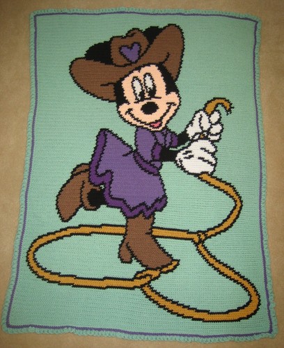 Cowgirl Minnie HANDMADE Crocheted Afghan - Brand New - Picture 2 of 4