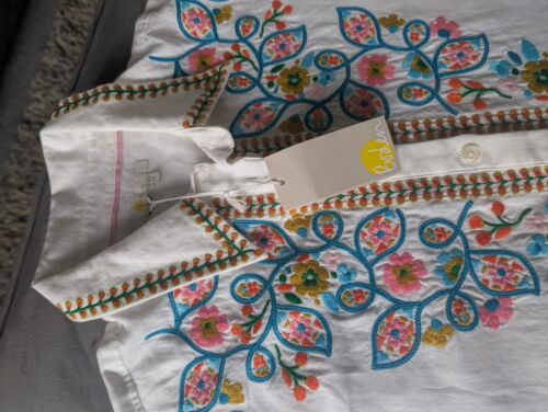 Stunning Boden Embroidered Linen Shirt White Multi Size 10R - New with Tag - Picture 12 of 17