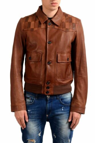 Just Cavalli Men'S 100% Leather Brown Button Up Jacket US S IT 48 - Picture 3 of 5