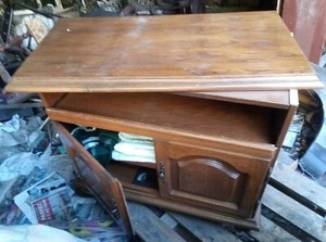 Meuble Télé TV hifi Vintage Plateau Tournant Bois Massif tablette années 60