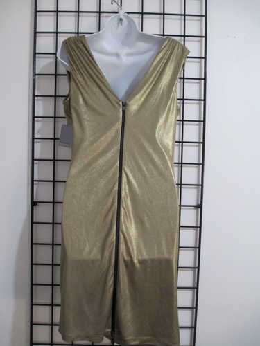 "NEW" ANDREW MARC NEW YORK ๐ธ SIZE LARGE==METALLIC GOLD / RUCHED WAIST DRESS - Picture 4 of 8