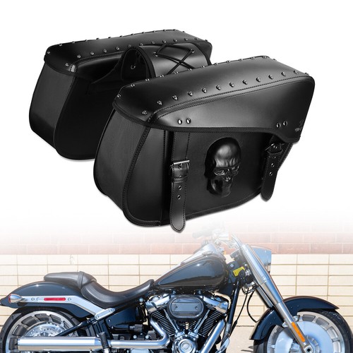 Motorcycle Saddlebags Panniers Universal Saddle Bag Anti-Water PU Leather Skull - Foto 12 di 15