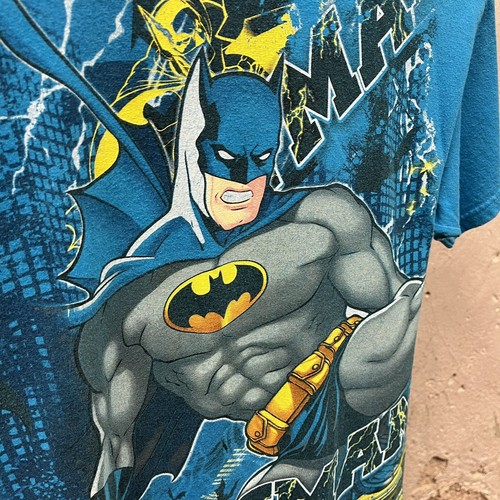 Y2K Batman AOP Wraparound DC Comics Bright Blue Tee Youth Small YS Retro - Picture 2 of 4