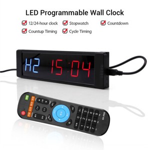 Interval Timer LED Display Programmable Interval Timer Wall Clock with Remote Control for Gym Fitness Training 5V US Plug