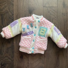 VTG Giacca Yes Chunky Knit Cardigan Sweater 80s 90s Kids Toddler 2T