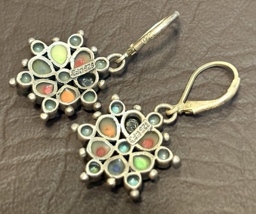 Signed CFJ Collins Fine Jewelry Sterling Silver Colorful Dangle Vintage Earrings - 第 6/7 張圖片