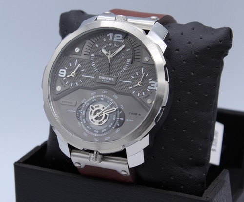 NEW AUTHENTIC DIESEL MACHINUS SILVER GREY BROWN 4 TIME ZONE MEN'S DZ7360 WATCH - Picture 11 of 23