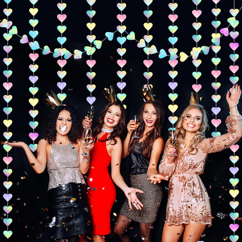8 Packs Holographic Love Heart Garland Valentines Decorations Iridescent Party - Picture 6 of 12