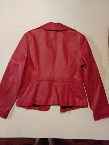 Madison & Max Leather Blazer Women's Large Lipstick Red Ribbon Trimmed Jacket - Picture 7 of 8