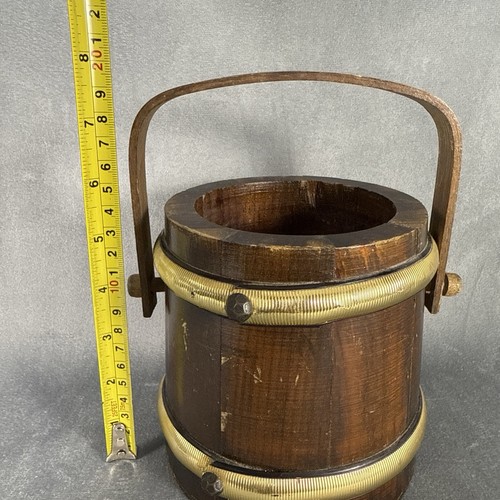 Cesta de barril vintage Putney Basketville Vermont Gold Trim 7 1/2'H con mango - Imagen 9 de 12