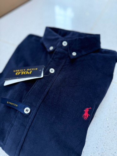 Polo Ralph Lauren Cord Shirt Navy Blue Button Down Slim Fit Stretch Large - Picture 13 of 16