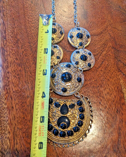 Gold Tone Black Acrylic and Metal Statement Boho Long Necklace - Picture 5 of 5