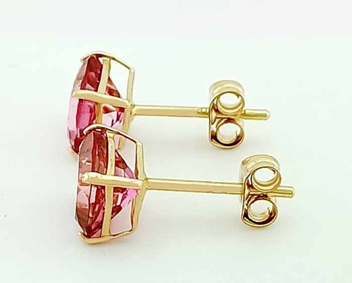 GENUINE 2.10 Cts PINK SAPPHIRE STUD EARRINGS 14K GOLD-Free Certificate Appraisal - Picture 3 of 8