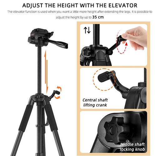 PROFESSIONAL CAMERA TRIPOD STAND MOUNT REMOTE + PHONE HOLDER FOR IPHONE SAMSUNG - Picture 7 of 12