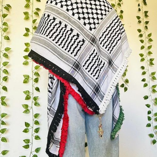 Palestine keffiyeh designed with the flag colors fringes & interchangeable medal - Picture 3 of 8