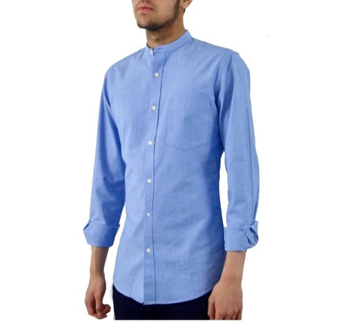 Men's Grandad Collar Long Sleeve White Shirt Premium Cotton Slim Fit Tops S - XL - Picture 14 of 23