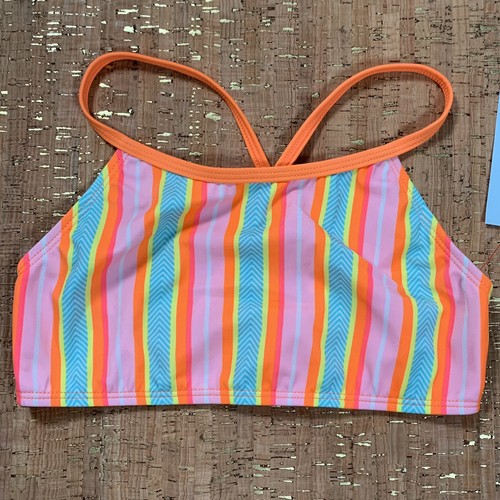 Cat & Jack Orange Stripes Bikini Top Girls Medium Tankini Cross Back UPF 50+ - Picture 5 of 5