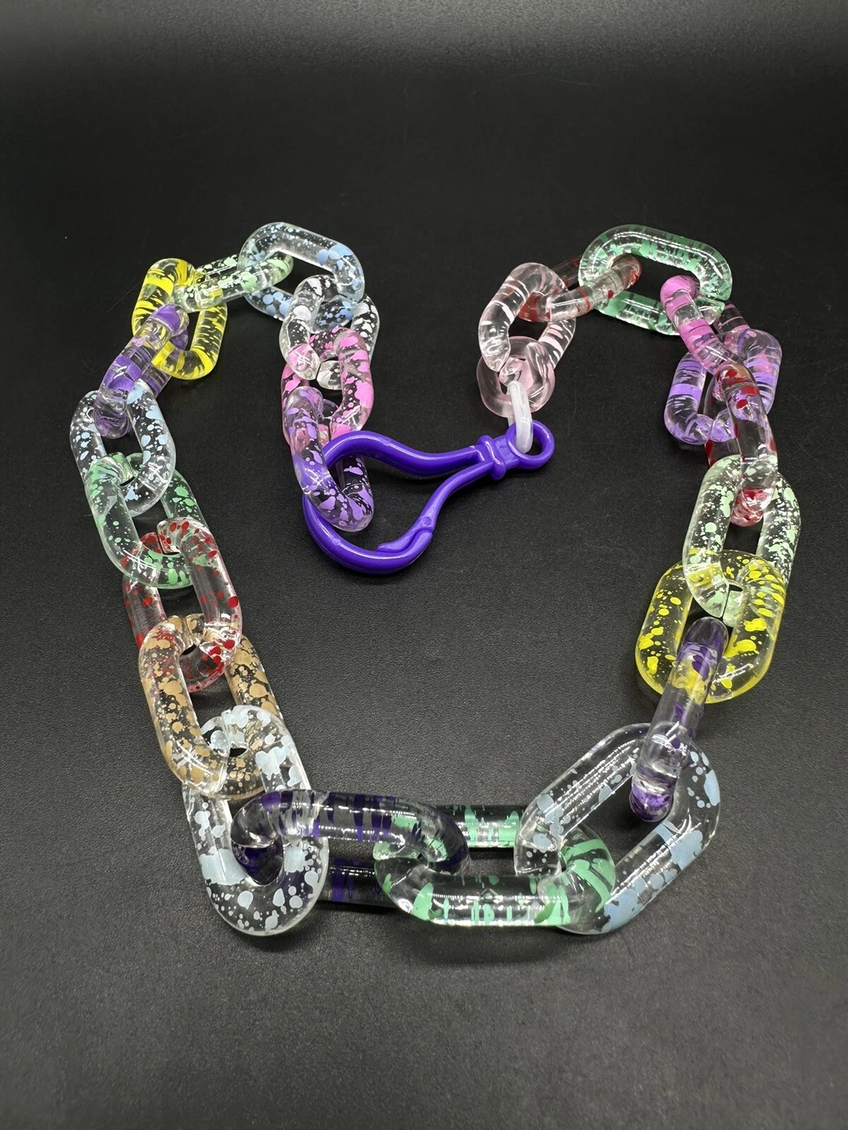 VETEMENTS Collana maglia catena acrilica multicolore collegamento cavo traslucido trasparente 18"