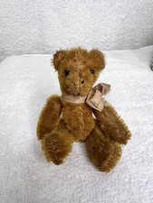 Vintage Handmade Mohair Teddy Bear Jointed Dark Honey Color 4 1/2 inches Tall