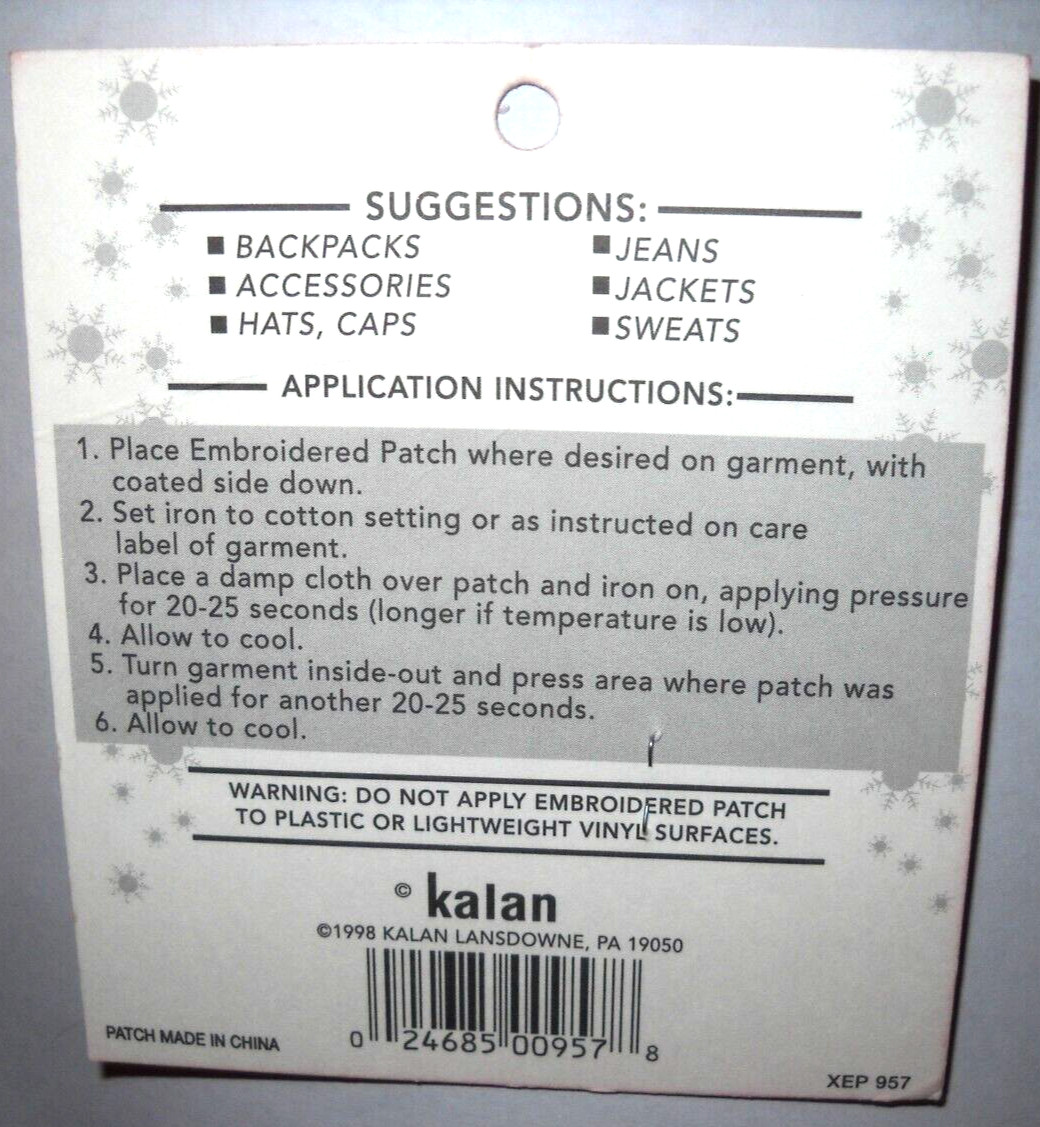 Vintage NOS X-MAS Embroidered Iron-on Patches By Kalan SNOWFLAKE 1998