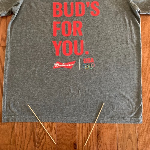 This Bud's For You Budweiser Olympics Shirt Sz Large Beer  Cap Sleeves - Picture 2 of 3
