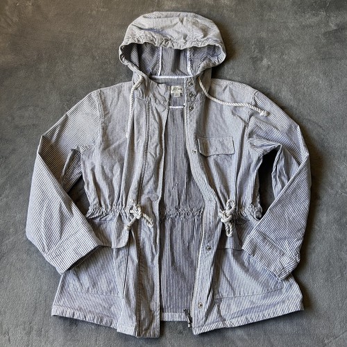 J. Crew Woman jacket White & Gray Striped, Lace belt size XS, Zip/Button/Hooded - Picture 3 of 15