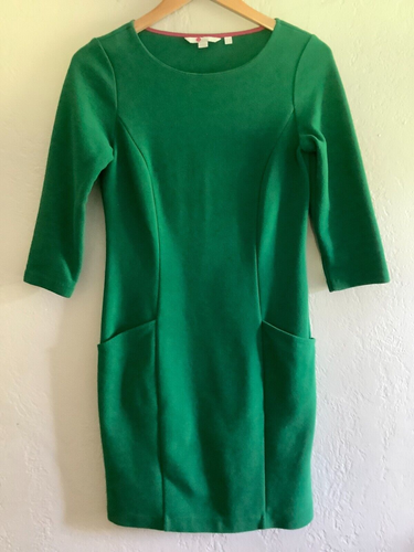 Boden Womens US 2 UK 6 Midi RibbedKnit Dress Long Sleeve Cotton/Poly Kelly Green