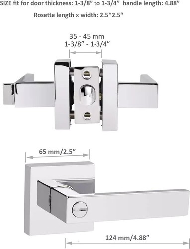 Probrico Türdrücker poliert Chrom quadratisch Durchgangstürhebel Edelstahl Türknauf - Bild 7 von 7