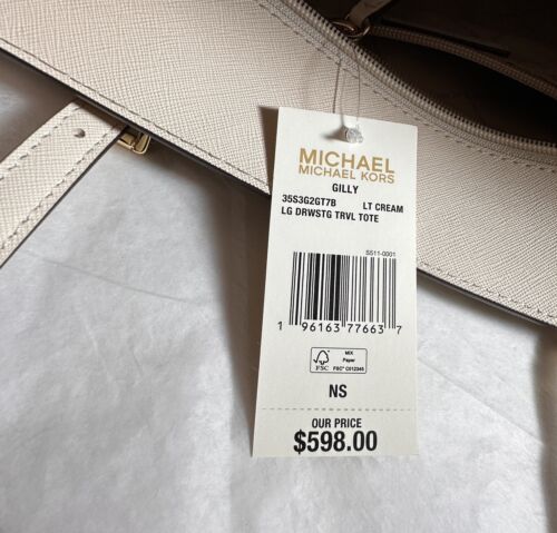 Michael Kors Gilly Miami Beige MK Signature Large Drawstring Tote Shoulder BAG - Picture 10 of 10