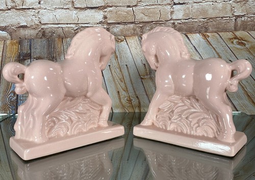 Mid Century Coronet Pink MCM Keramik Hengst Mantel Statue Muskel Pferd Paar - Bild 6 von 9