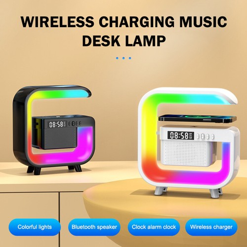 Multifunction Wireless Charger Station RGB Night Light Alarm Clock Speaker - Zdjęcie 5 z 14