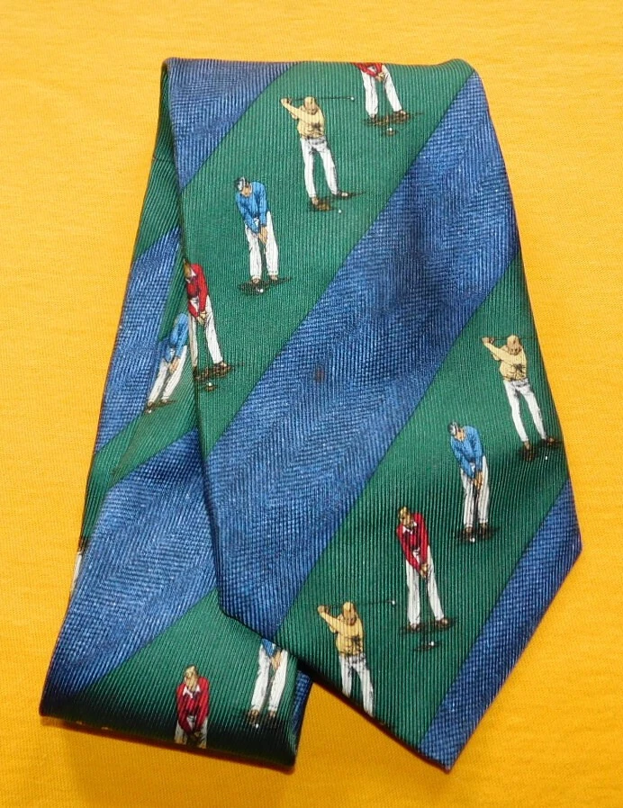 МУЖСКАЯ NAUTICA СДЕЛАНО В США СИНИЙ/ЗЕЛЕНЫЙ/ЖЕЛТЫЙ ГОЛЬФ МОТИВ ГАЛСТУК - ДИЗАЙНЕРСКИЕ ГАЛСТУКИ - Изображение 2 из 3