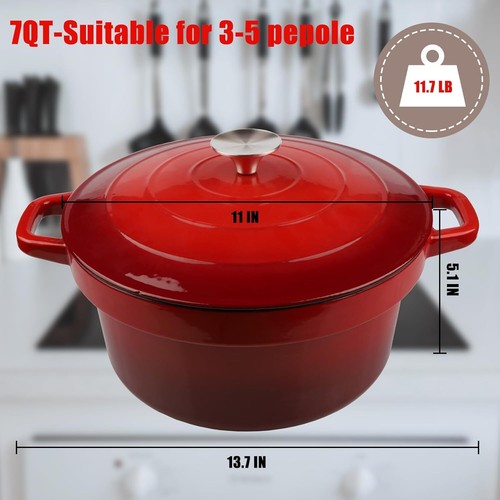 7QT Ceramic Dutch Oven Enameled Cast Iron 10 Pcs Bread Paper Liners - Afbeelding 4 van 10