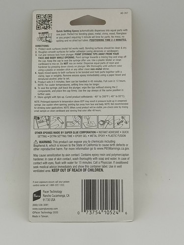 Super Glue 5 Minute Quick Set Epoxy Clear 0.2 oz Tube - Picture 2 of 2