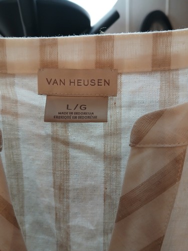 Van Heusen Linen Tunic Womens Size Lg White Tan Striped 3/4 Sleeve Linen Blend - Picture 2 of 5
