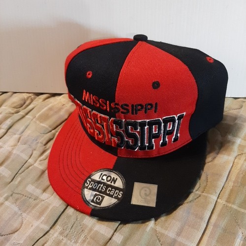 MISSISSIPPI KAPPE MÜTZE REG. PROFIL SCHWARZ & ROT FLATBILL DRUCKKNOPFLASCHE - Bild 9 von 9