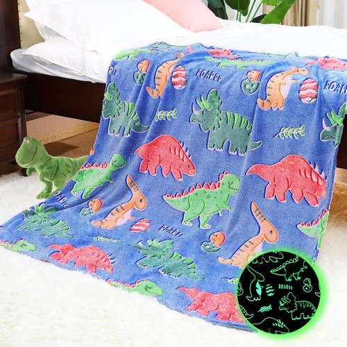Versatile 60x80 In Glow Dinosaur Blanket - Perfect for Napping & Cozy Nights - Picture 3 of 8