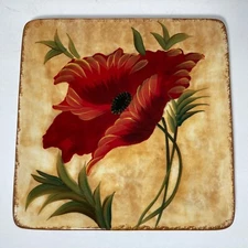 Pier 1 Poppy Dessert Salad  Luncheon Plate 6" REPLACEMENT Handpainted Square