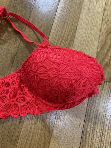 PINK Victoria's Secret Push Up BH Wo Gr. 32D rot Bügel Spitze Racerback - Bild 4 von 11
