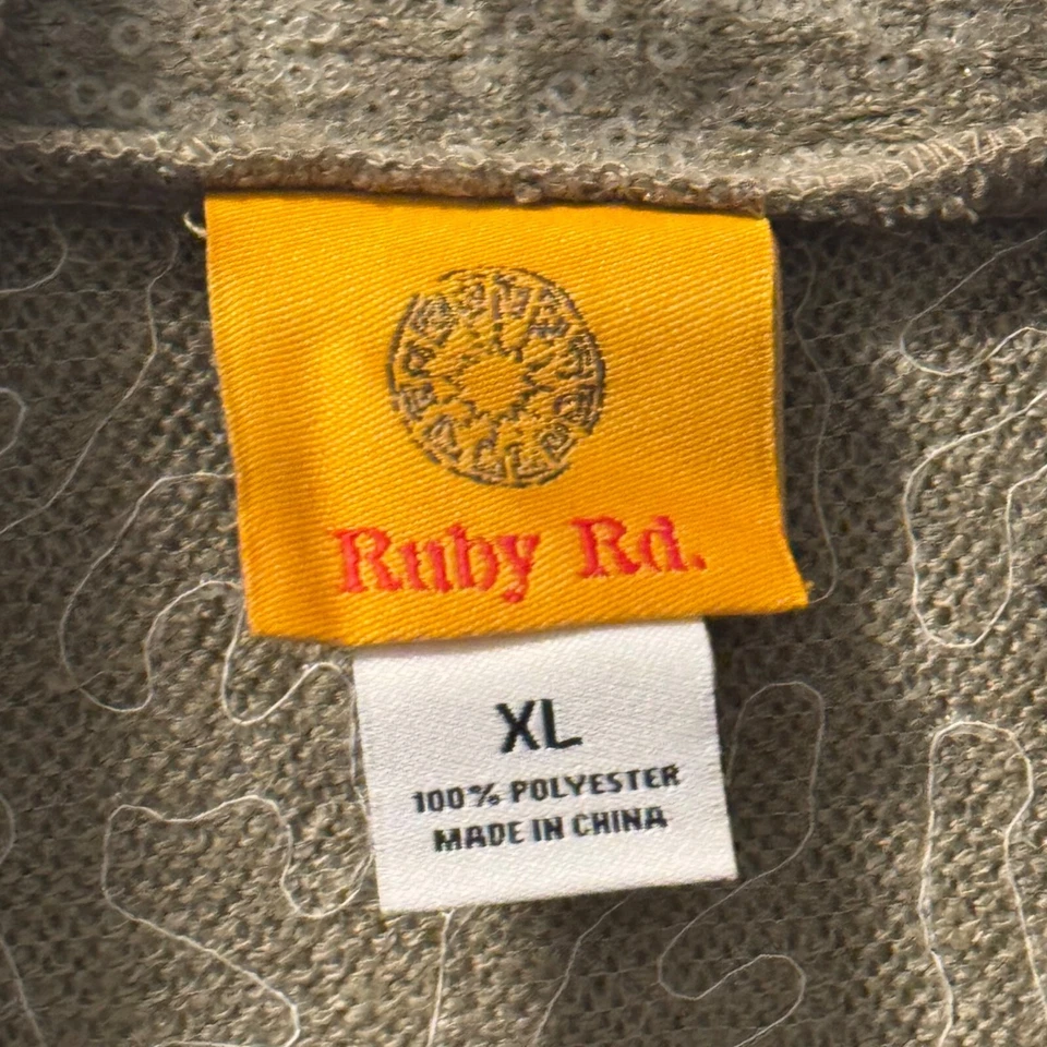 Ruby Rd. Womens Cardigan Sz XL Beige Textured Open-Front Jacket With Sequins - Image 3 of 4