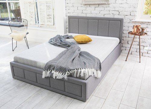 OTTOMAN STORAGE GAS LIFT UP DOUBLE & KING SIZE FABRIC BED MEMORY FOAM MATTRESS - Picture 3 of 14